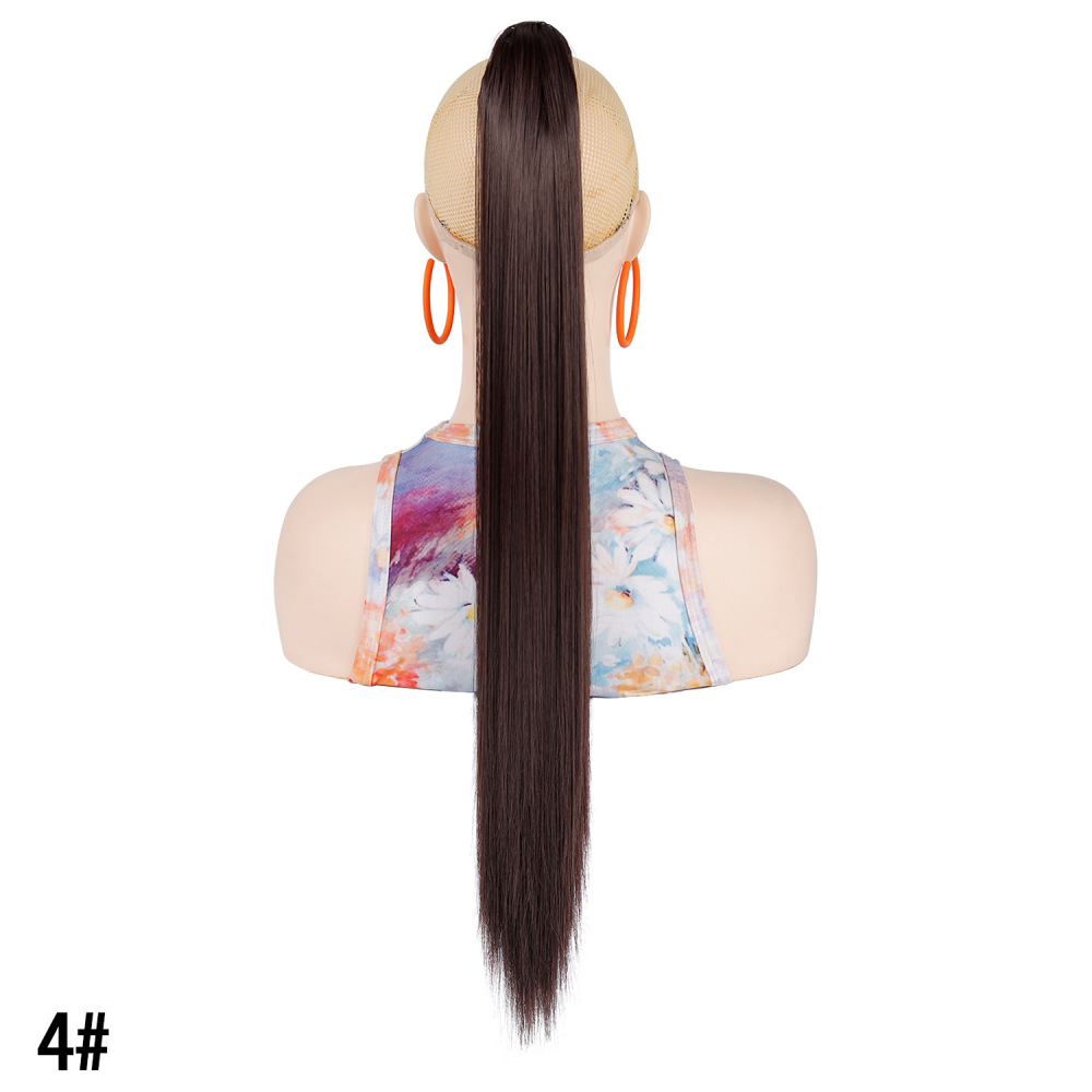 European and American women's long straight hair clip-in ponytail wig, natural and realistic claw-style synthetic ponytail wig