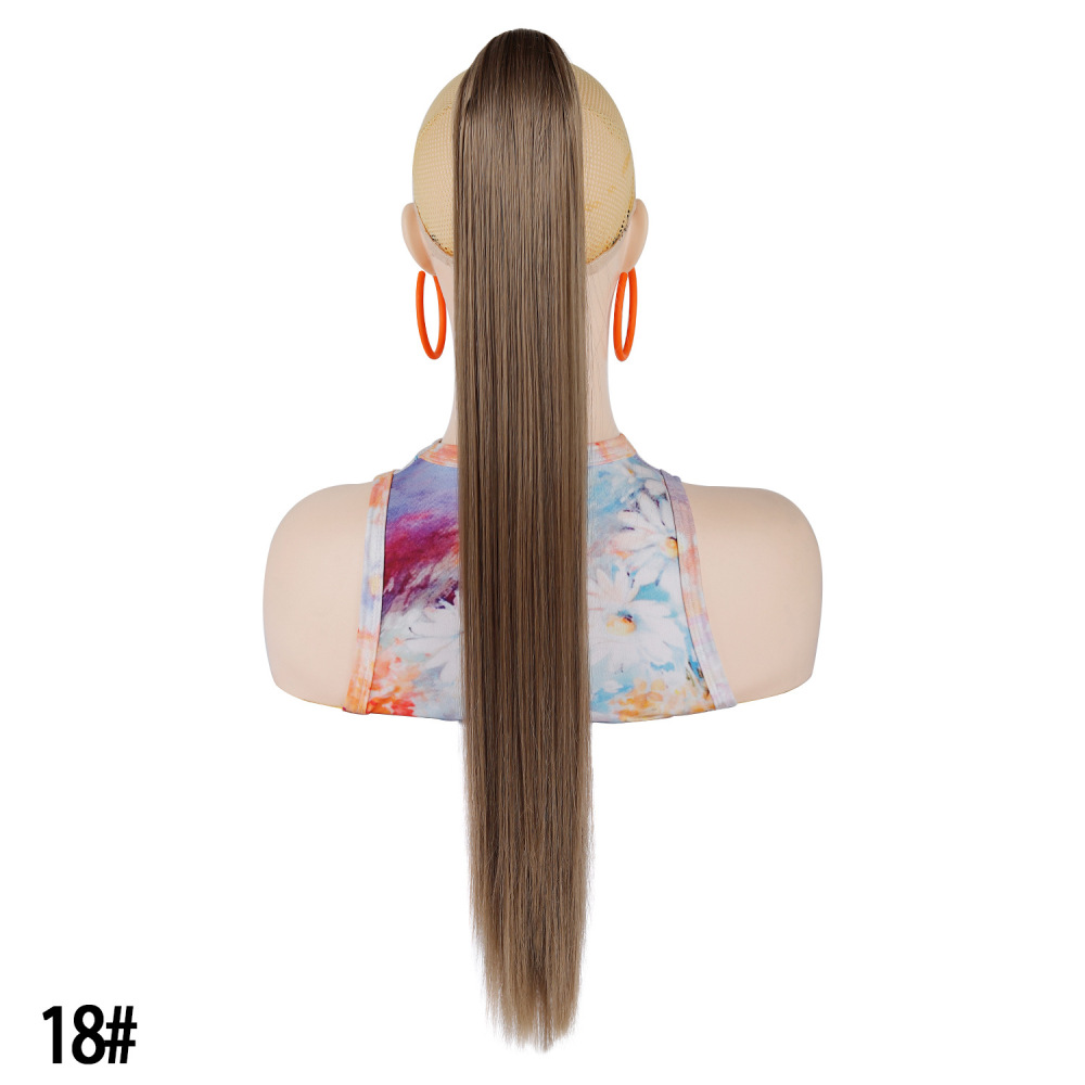 European and American women's long straight hair clip-in ponytail wig, natural and realistic claw-style synthetic ponytail wig