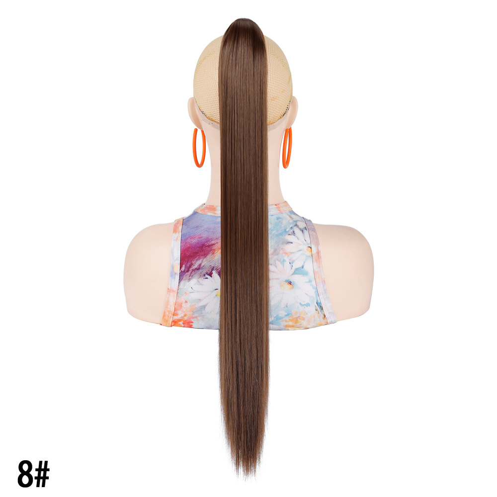 European and American women's long straight hair clip-in ponytail wig, natural and realistic claw-style synthetic ponytail wig
