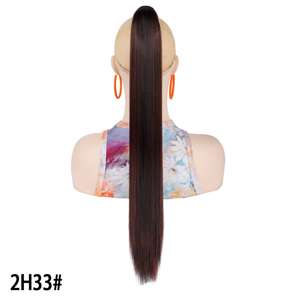 European and American women's long straight hair clip-in ponytail wig, natural and realistic claw-style synthetic ponytail wig
