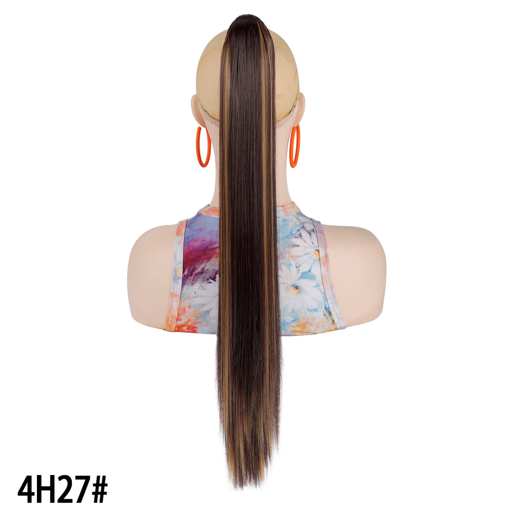 European and American women's long straight hair clip-in ponytail wig, natural and realistic claw-style synthetic ponytail wig