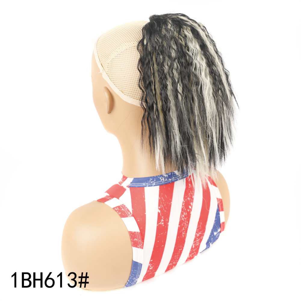 欧美假发马尾女短发化纤玉米烫抽绳马尾辫外贸拉绳蓬松卷发马尾