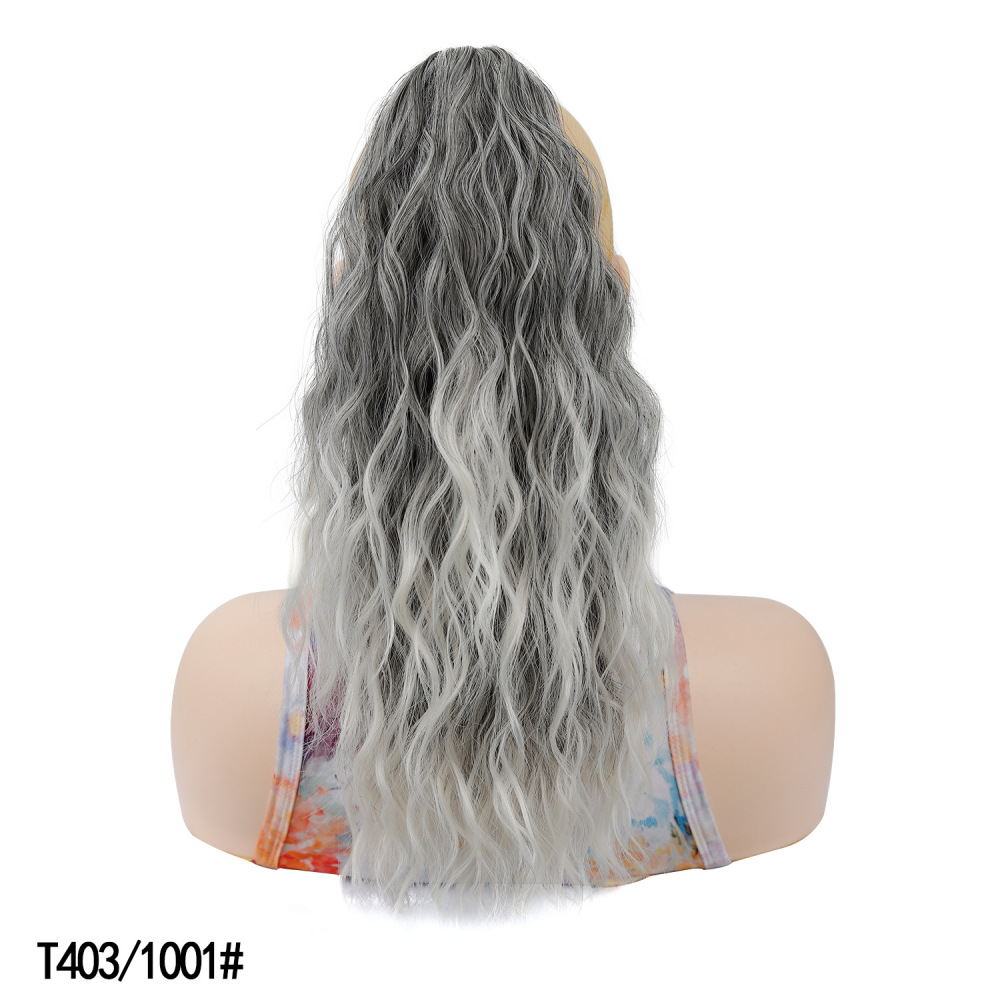 European and American Women's Hair Clips for Ponytails, Short Curly Ponytail with Water Ripple Pattern, Synthetic Loose Woolen Curl Hair Extensions for Fake Ponytails