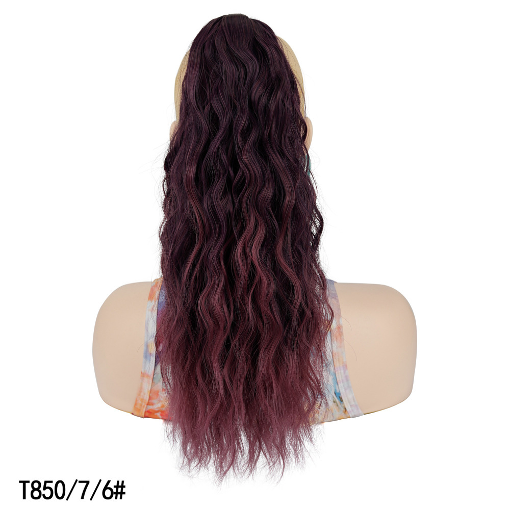 European and American Women's Hair Clips for Ponytails, Short Curly Ponytail with Water Ripple Pattern, Synthetic Loose Woolen Curl Hair Extensions for Fake Ponytails