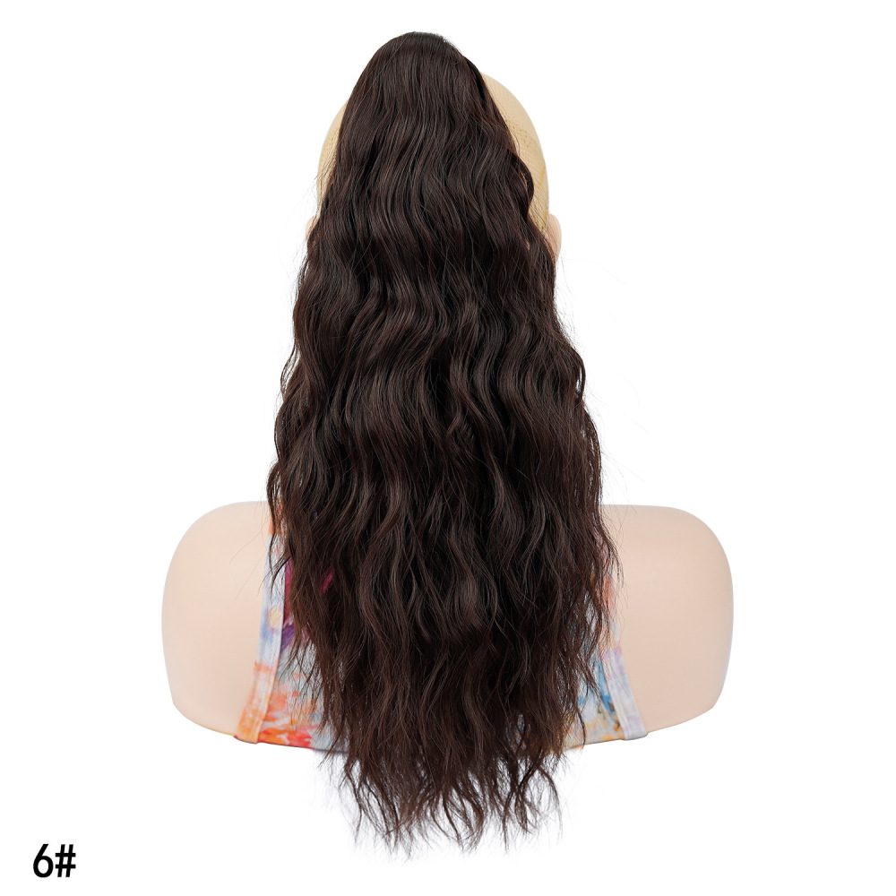 European and American Women's Hair Clips for Ponytails, Short Curly Ponytail with Water Ripple Pattern, Synthetic Loose Woolen Curl Hair Extensions for Fake Ponytails