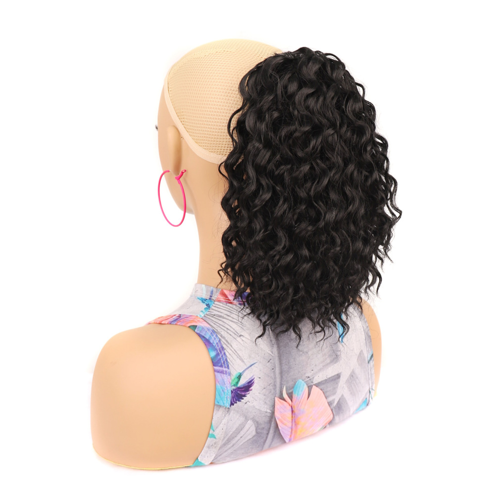 外贸短款女士马尾 deep化纤卷发马尾 短卷自然抽绳马尾发假发批发
