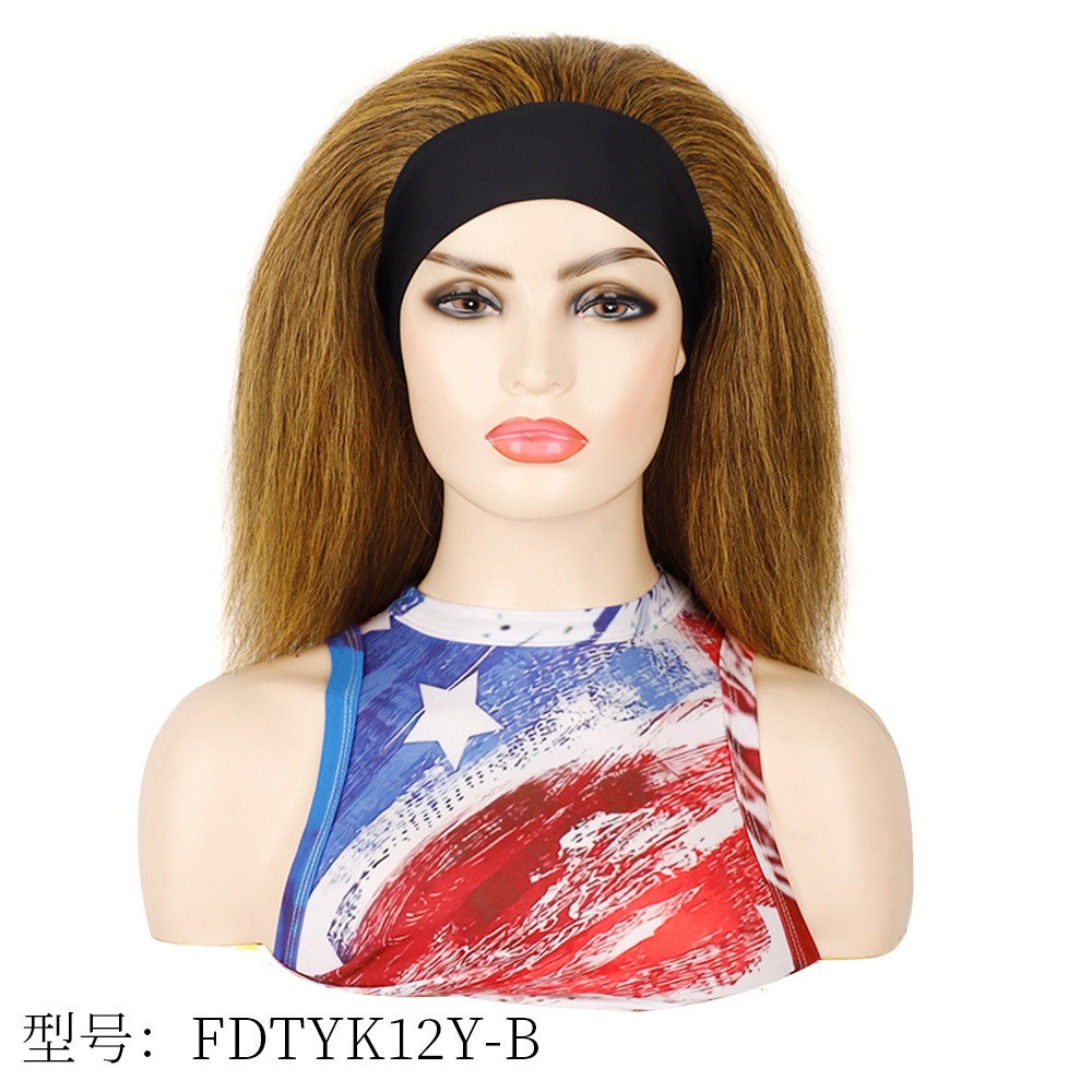 外贸假发冰丝发带头套 混合真发长卷发女 YAKI纹蓬松假发头套