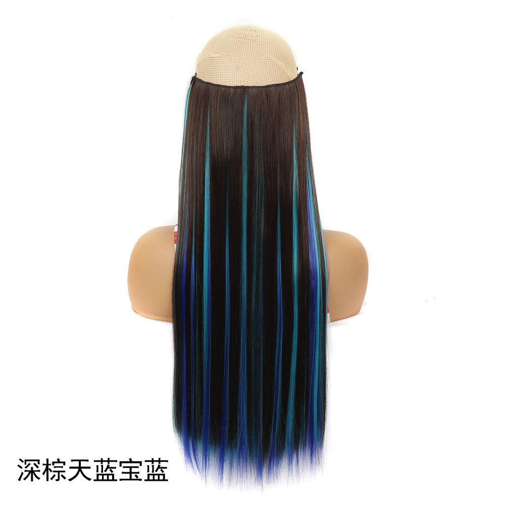 欧美假发片女 新款漂染色鱼线直发帘一片式彩色化纤卡子发发片