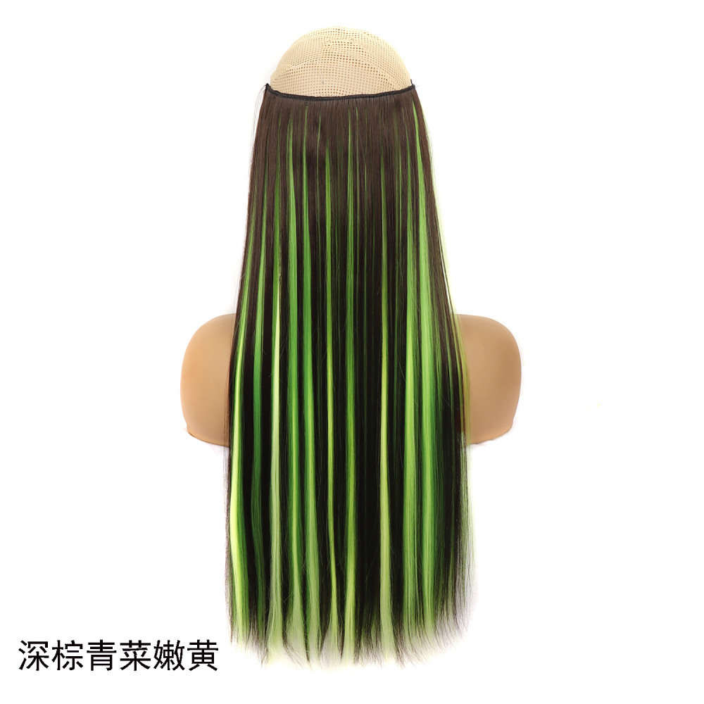 欧美假发片女 新款漂染色鱼线直发帘一片式彩色化纤卡子发发片
