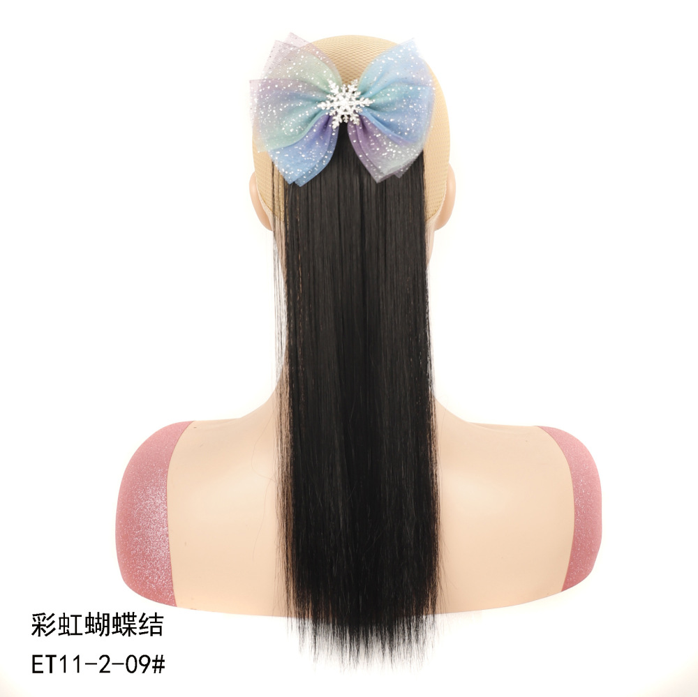 儿童假发短款马尾辫蝴蝶结儿童发饰直发高马尾发夹式化纤假发发片