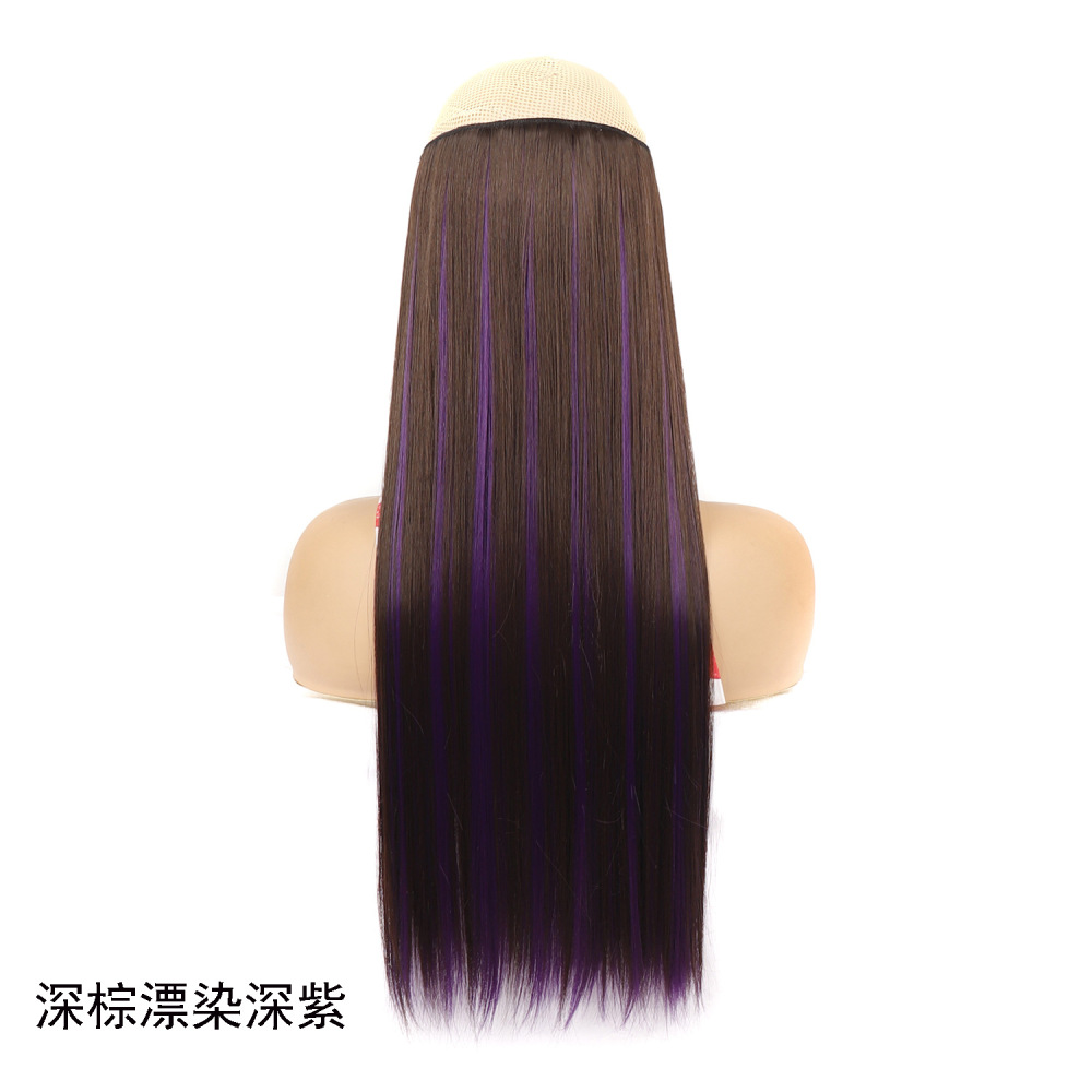 欧美假发片女 新款漂染色鱼线直发帘一片式彩色化纤卡子发发片
