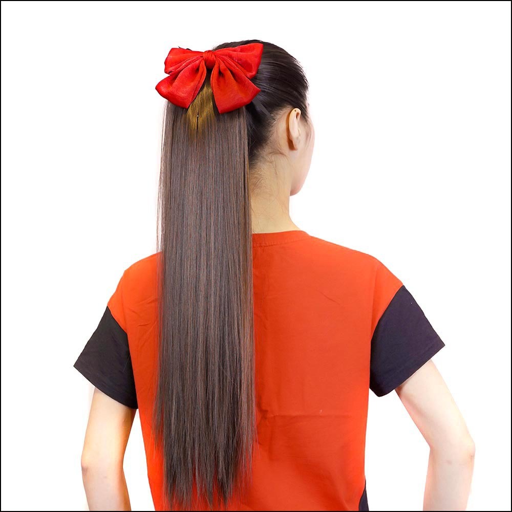 假发马尾女 自然长直发蝴蝶结高马尾 化纤发绑带式假法马尾辫