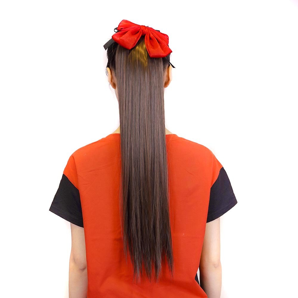 假发马尾女 自然长直发蝴蝶结高马尾 化纤发绑带式假法马尾辫