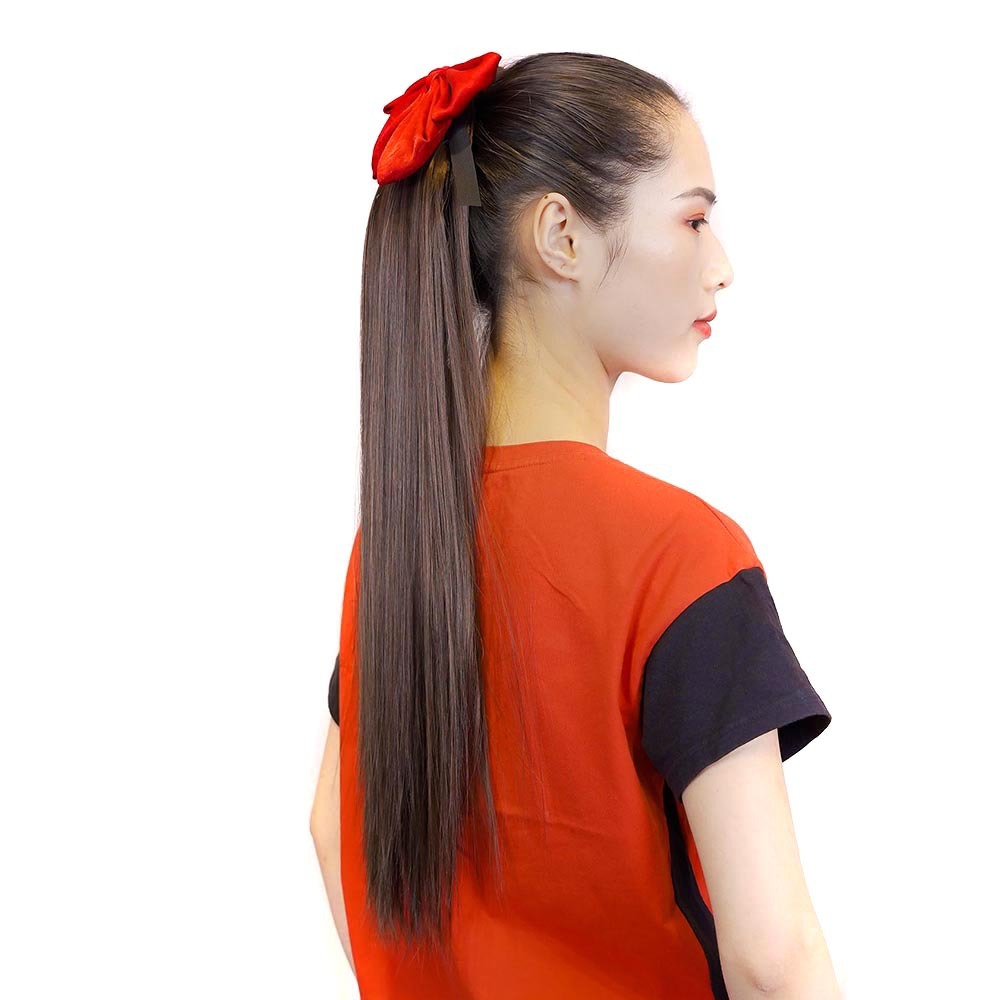 假发马尾女 自然长直发蝴蝶结高马尾 化纤发绑带式假法马尾辫