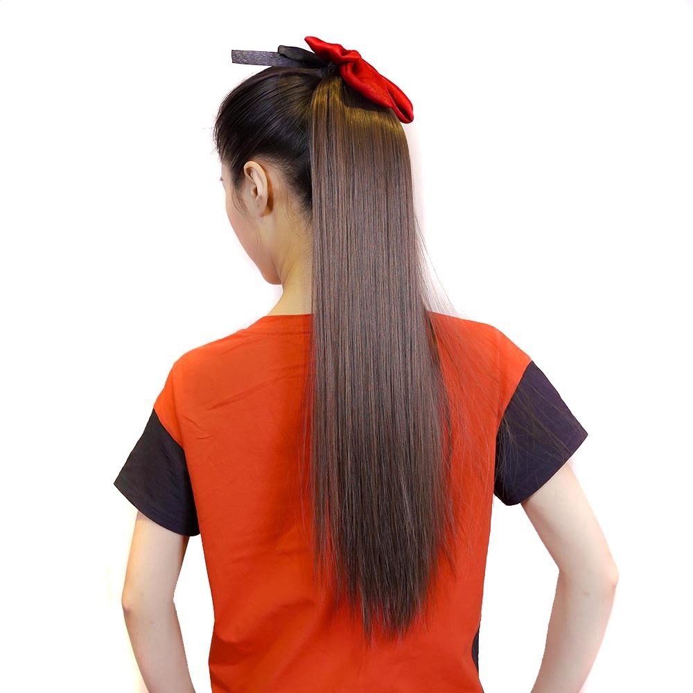 假发马尾女 自然长直发蝴蝶结高马尾 化纤发绑带式假法马尾辫