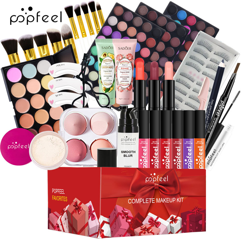 POPFEEL女士多功能化妆套装海绵眼影液体唇膏遮瑕眼线笔眉毛化妆