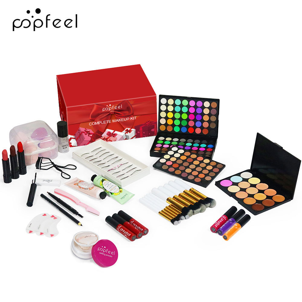 POPFEEL女士多功能化妆套装海绵眼影液体唇膏遮瑕眼线笔眉毛化妆