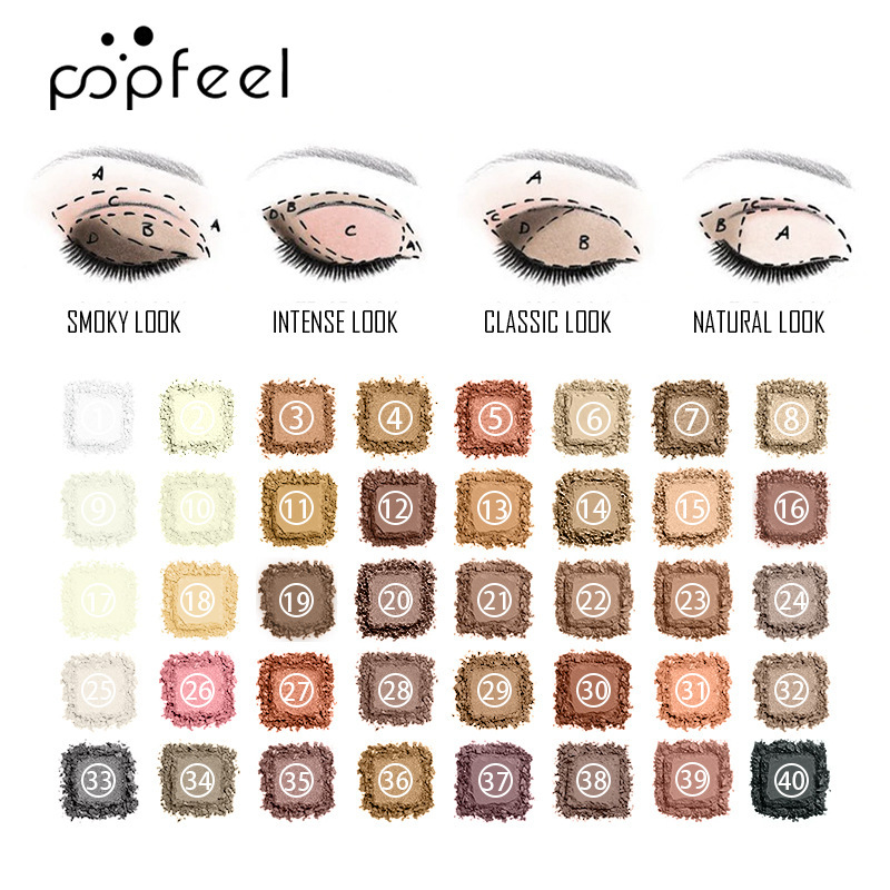 POPFEEL 40色眼影盘哑光珠光大地色眼影持久多色自然彩妆跨境热销