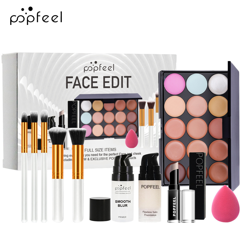 POPFEEL 脸部套装组合脸部化妆盘组合遮瑕膏化妆刷粉扑