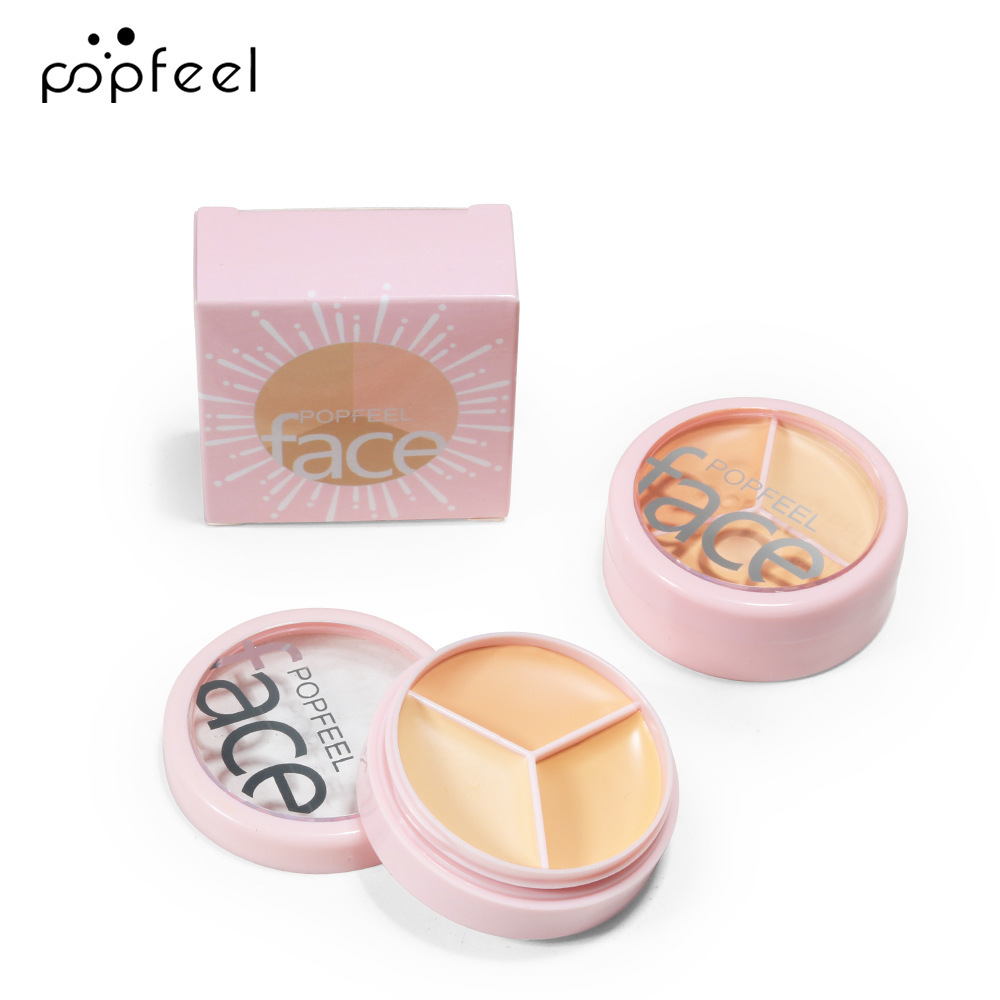 POPFEEL新品三色遮瑕膏遮盖斑点痘痘印黑眼圈泪沟修容粉底膏不脱