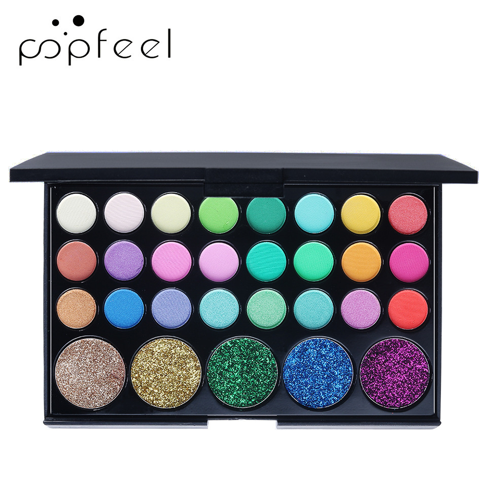 POPFEEL 29色眼影裸妆大地色烟熏眼影盘 闪粉珠光亮片钻石闪粉