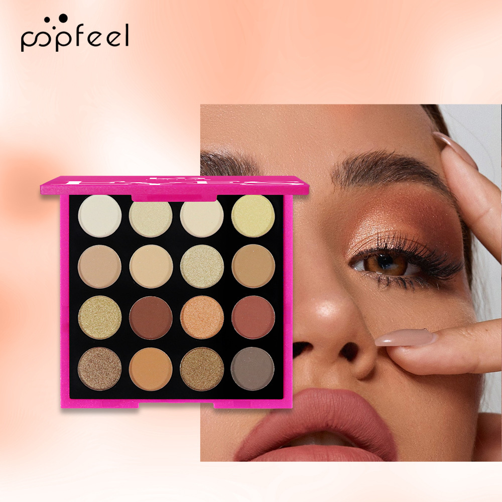 POPFEEL16色芭比粉眼影哑光珠光眼影盒大地色懒人眼影盘平价彩妆