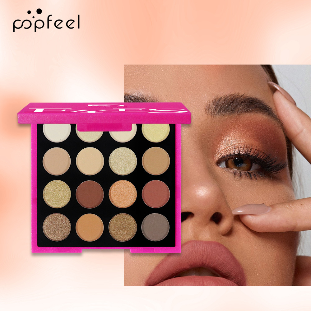 POPFEEL16色芭比粉眼影哑光珠光眼影盒大地色懒人眼影盘平价彩妆