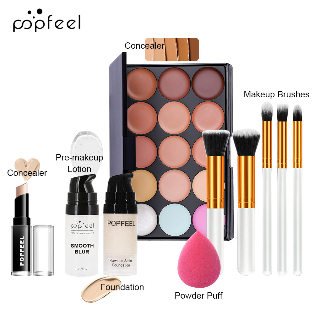 POPFEEL 脸部套装组合脸部化妆盘组合遮瑕膏化妆刷粉扑