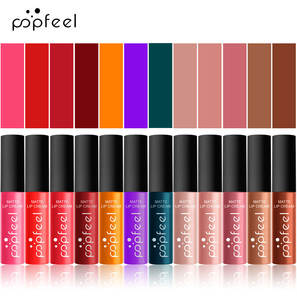 POPFEEL 液体口红套装12色套装哑光不粘杯不粘稠欧美流行彩妆批发