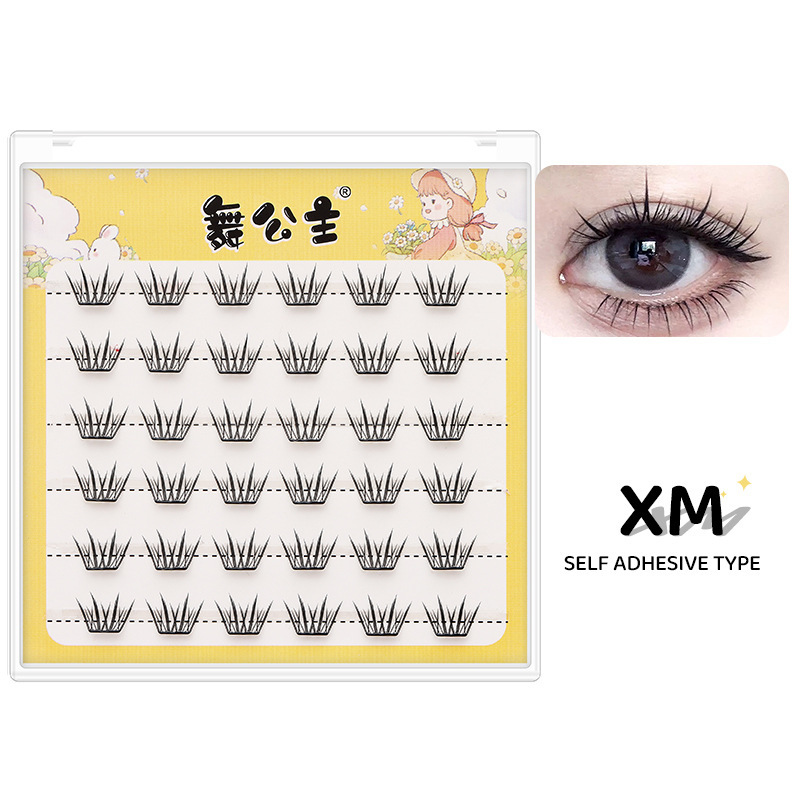 False eyelashes: 6 rows of small, thin strips; adhesive-free false eyelashes for self-application in sections