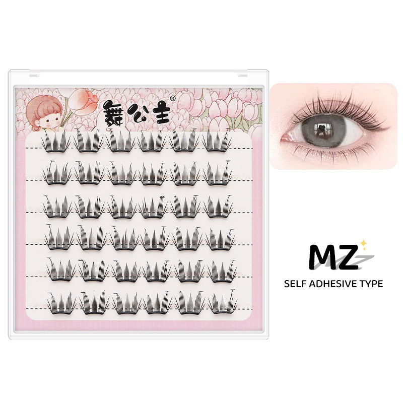 False eyelashes: 6 rows of small, thin strips; adhesive-free false eyelashes for self-application in sections