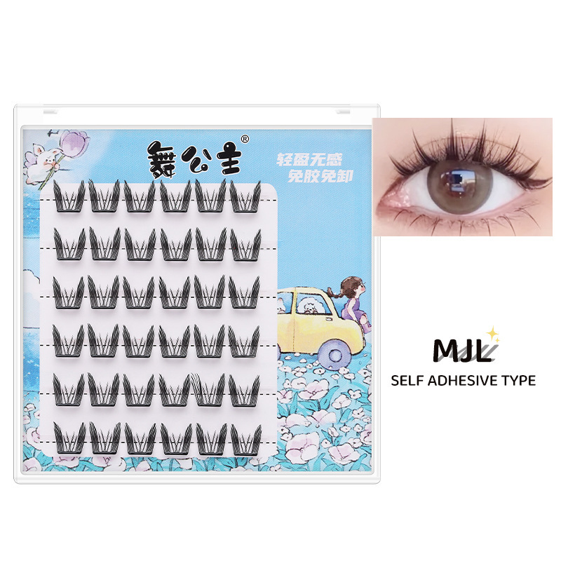 False eyelashes: 6 rows of small, thin strips; adhesive-free false eyelashes for self-application in sections