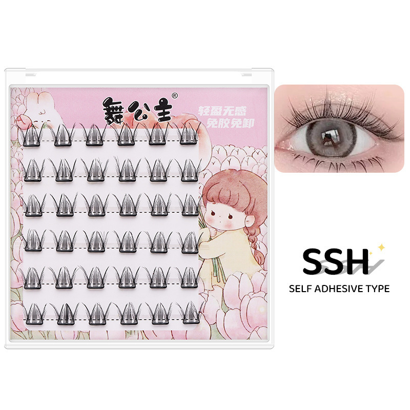 False eyelashes: 6 rows of small, thin strips; adhesive-free false eyelashes for self-application in sections