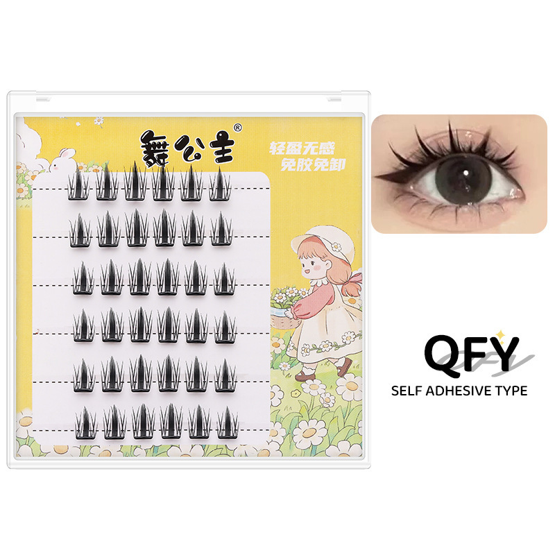 False eyelashes: 6 rows of small, thin strips; adhesive-free false eyelashes for self-application in sections