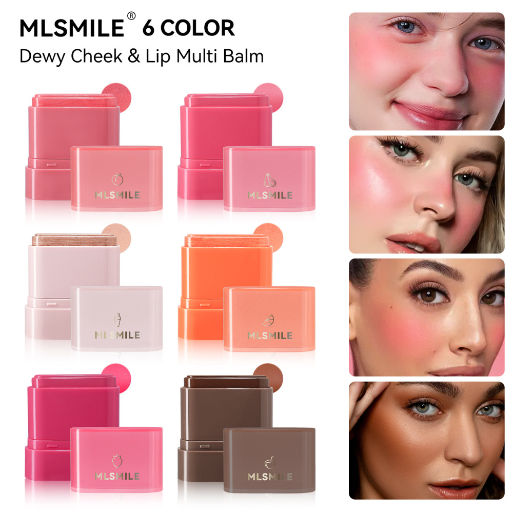 跨境新款腮红膏自然水润唇颊两用腮红膏棒高光修容棒旋转涂抹腮红