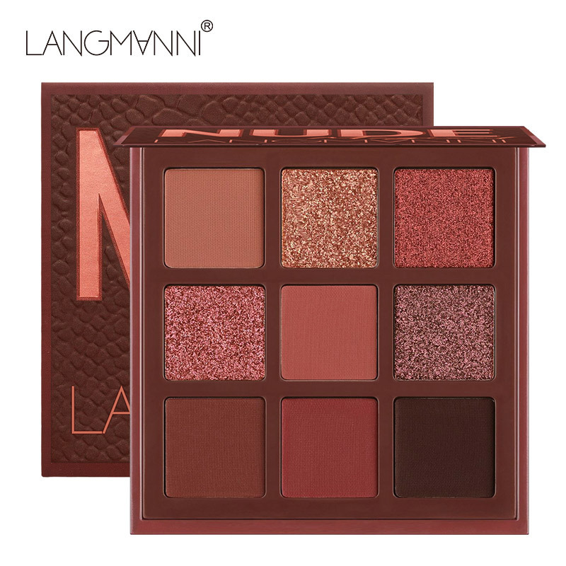 跨境外贸Langmanni huda 9宫格眼影盘珠光哑光持久不飞粉wish
