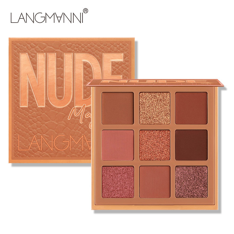 跨境外贸Langmanni huda 9宫格眼影盘珠光哑光持久不飞粉wish