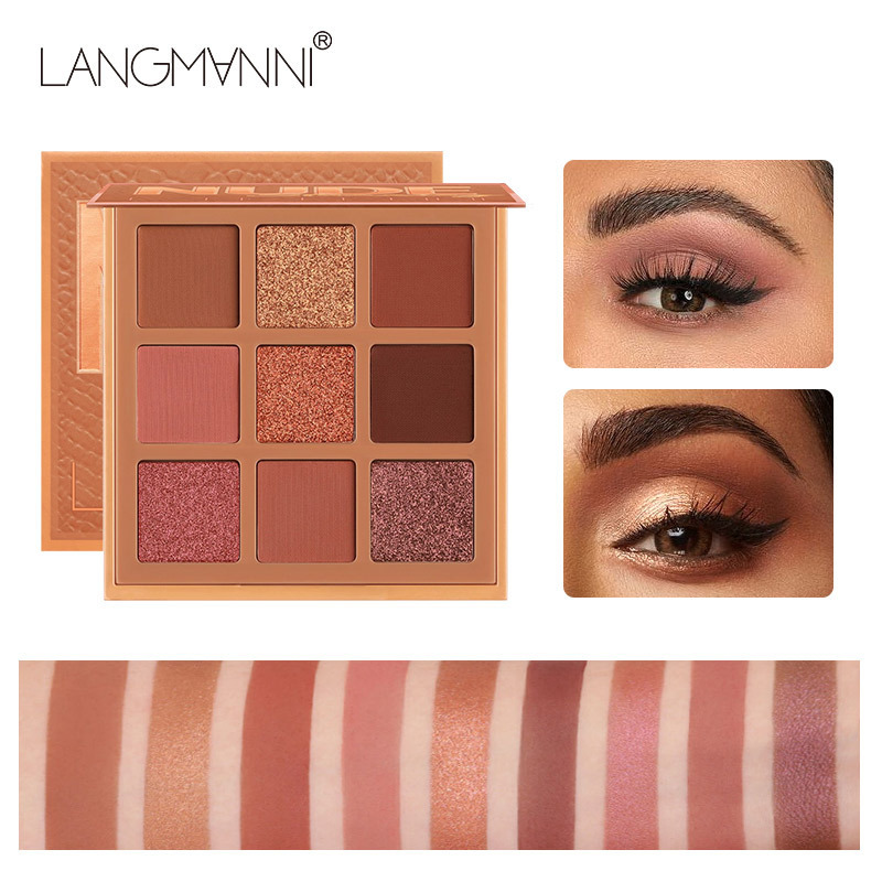 跨境外贸Langmanni huda 9宫格眼影盘珠光哑光持久不飞粉wish