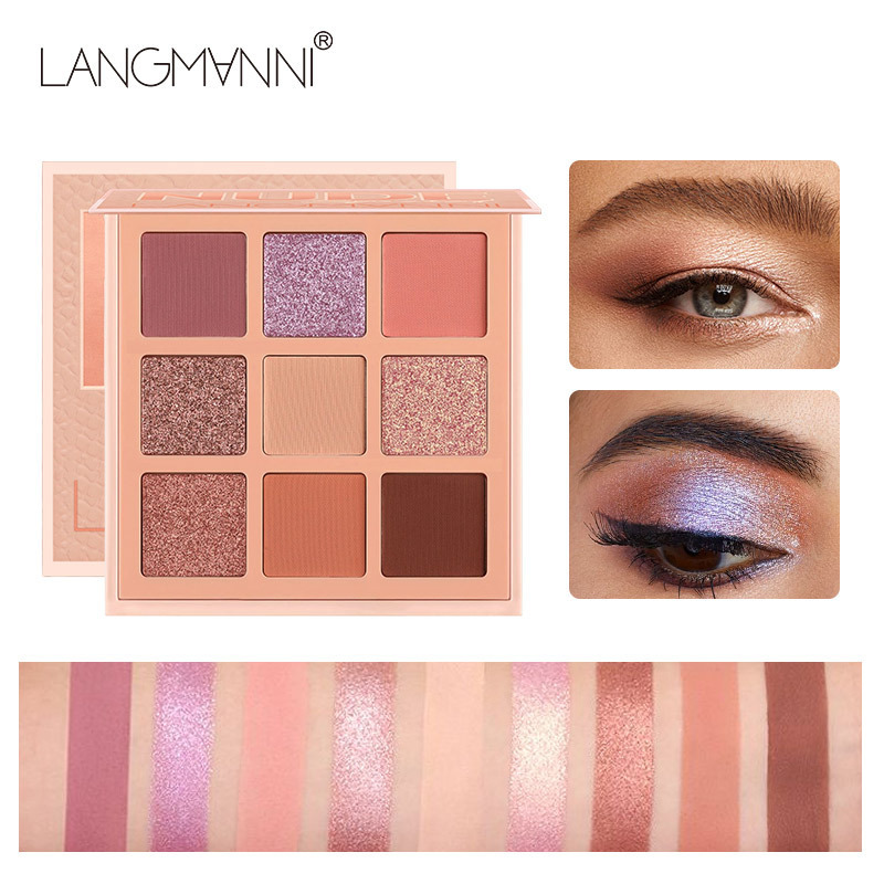 跨境外贸Langmanni huda 9宫格眼影盘珠光哑光持久不飞粉wish