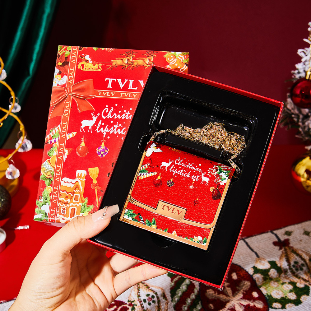 跨境TVLV圣诞口红三支套装滋润哑光唇釉不易沾杯裸色新年包包口红