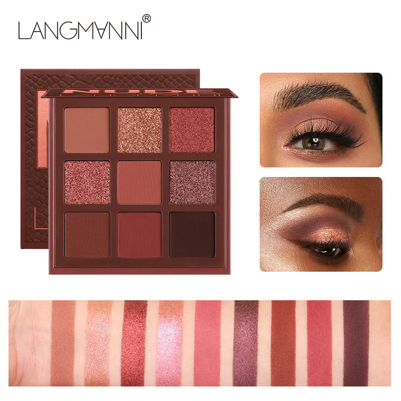 跨境外贸Langmanni huda 9宫格眼影盘珠光哑光持久不飞粉wish