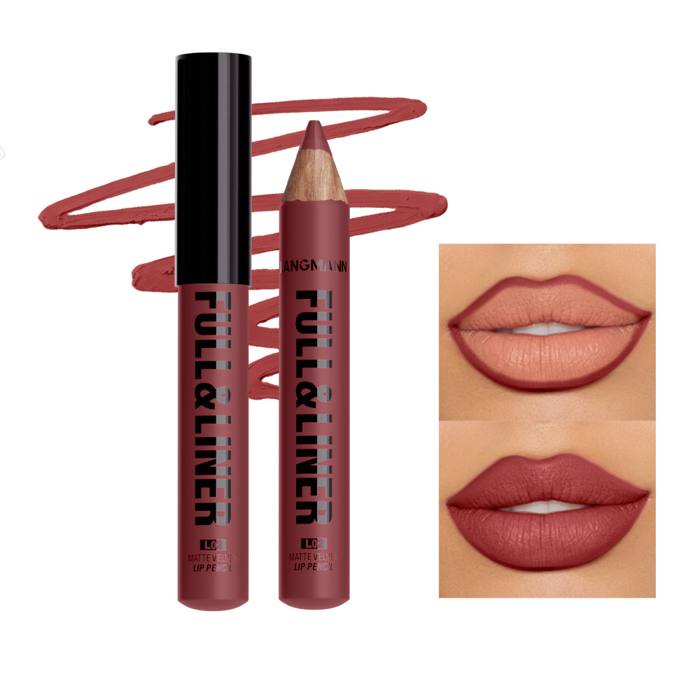 LANGMANNI Twelve-color lip liner pen, redwood pen, can be sharpened lip liner pen, long-lasting cosmetics
