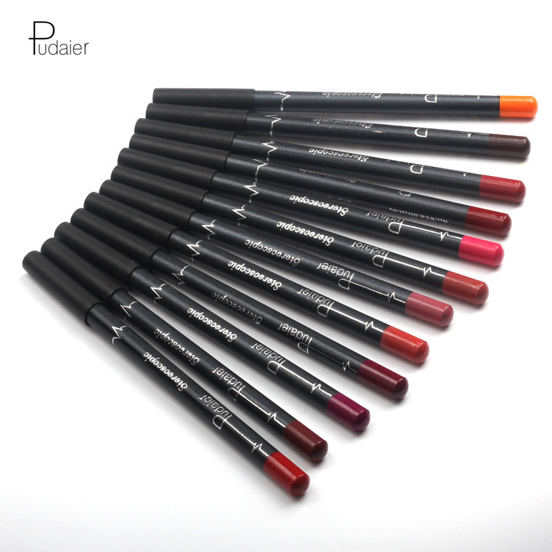 Pudaier12色唇线笔防水不晕染彩妆哑光丝绒口红笔爆款跨境化妆品