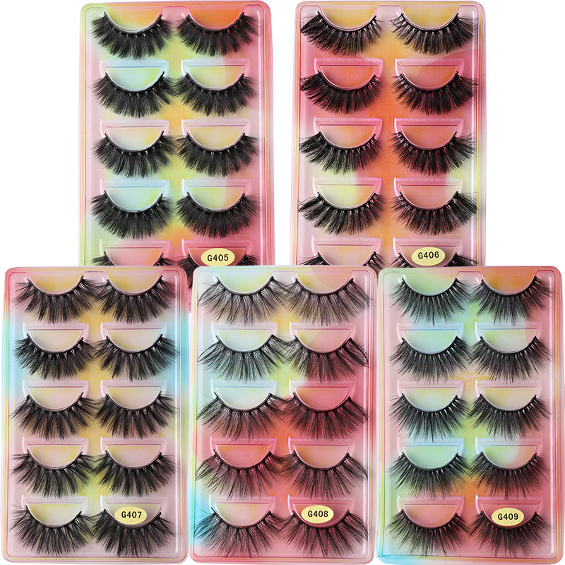 跨境3D仿水貂毛假睫毛浓密多层眼睫毛欧美风5对装mink eyelashes