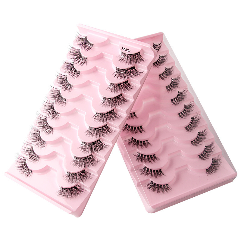 跨境批发欧美中东10对装仿水貂毛卷翘浓密半眼假睫毛eyelashes