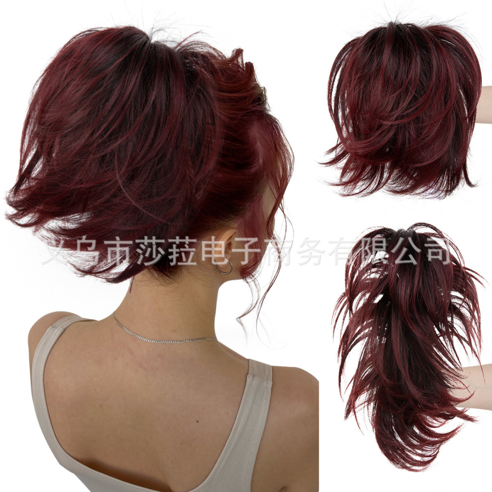 跨境欧美高温丝假发抓夹马尾女短款蓬松小卷发可调节虎口夹假马尾