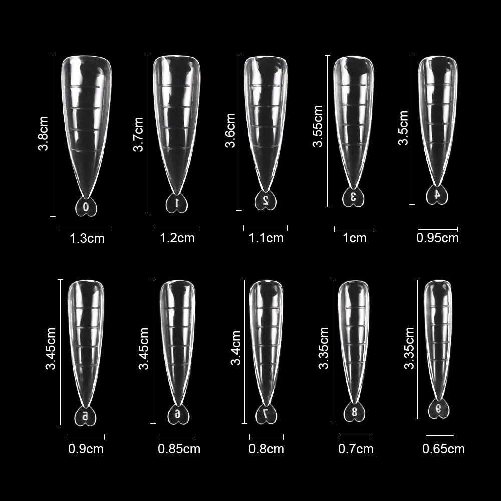 亚马逊独立站带刻度美甲水晶延长甲模甲片100片装水晶甲片加夹子
