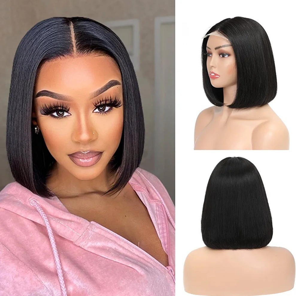 12A Brazilian Straight Bob 4*4 Closure Lace Wig 真人发头套
