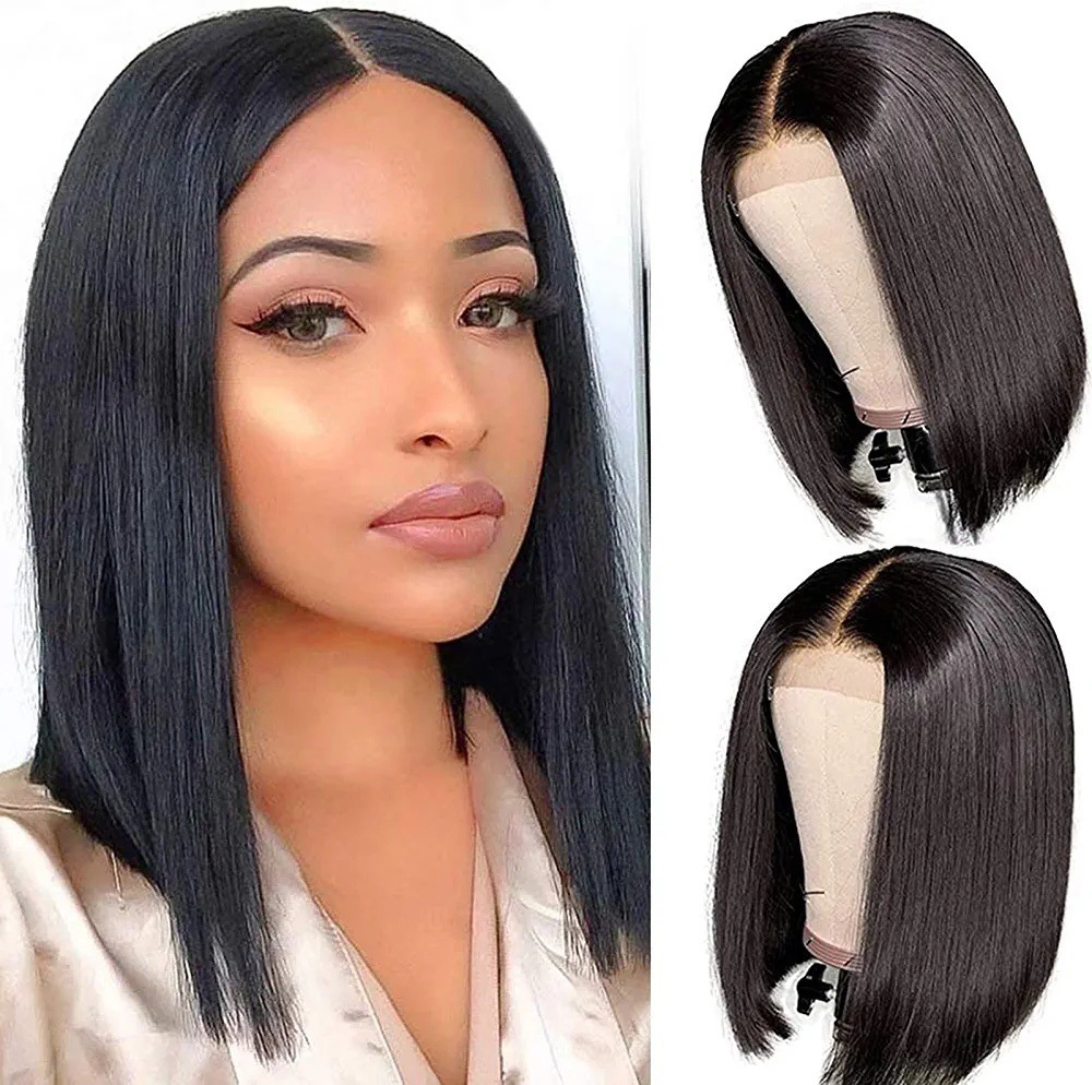 12A Brazilian Straight Bob 4*4 Closure Lace Wig 真人发头套