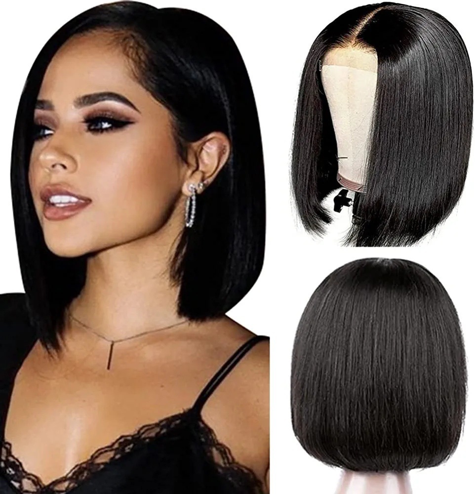 12A Brazilian Straight Bob 4*4 Closure Lace Wig 真人发头套
